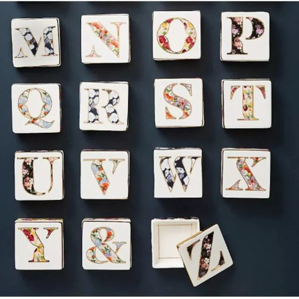 Anthropologie Monogram Lidded Jewelry Box